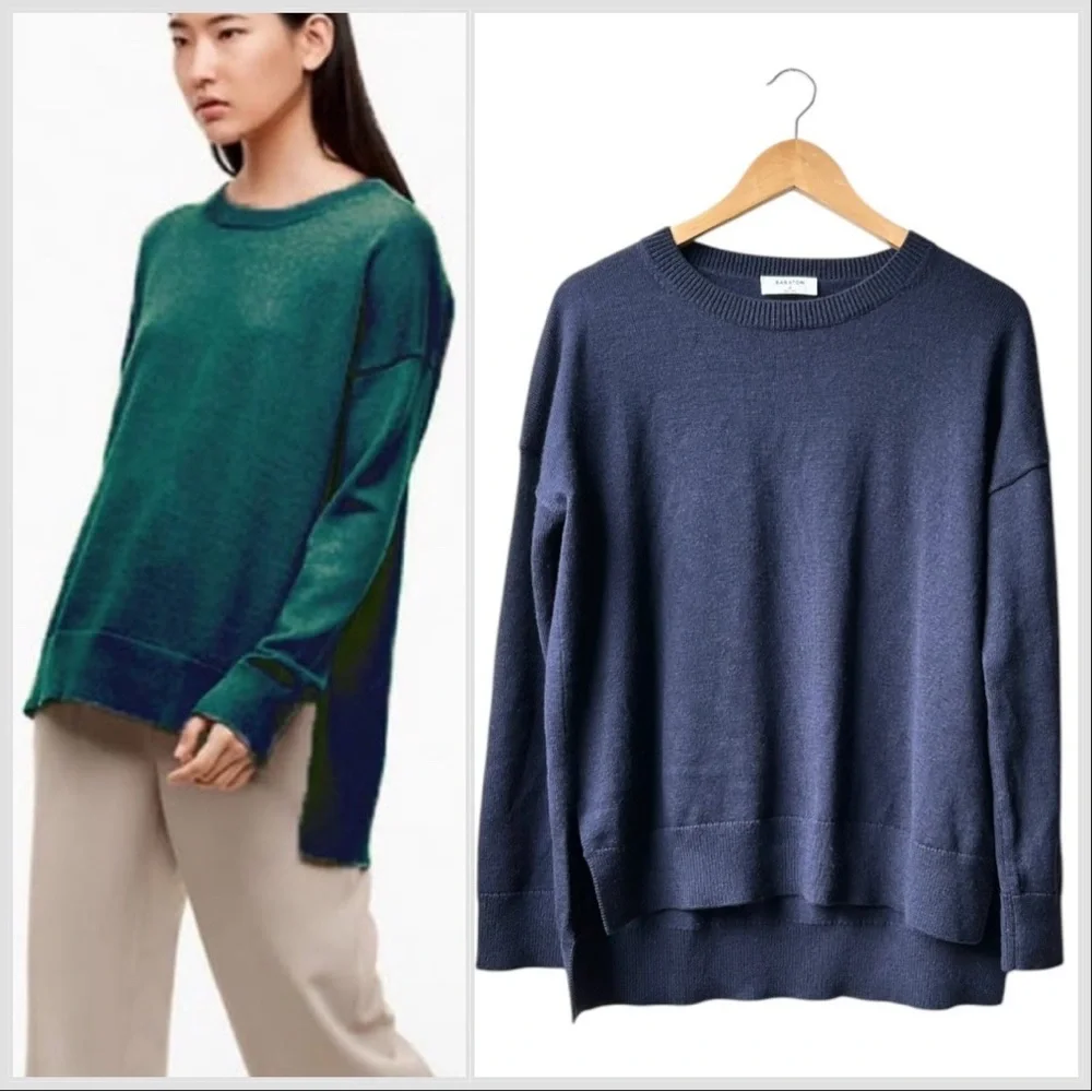 Aritzia Babaton Navy Blue Gunnar Pullover Knit Sweater Wool Step Hem Sz 2